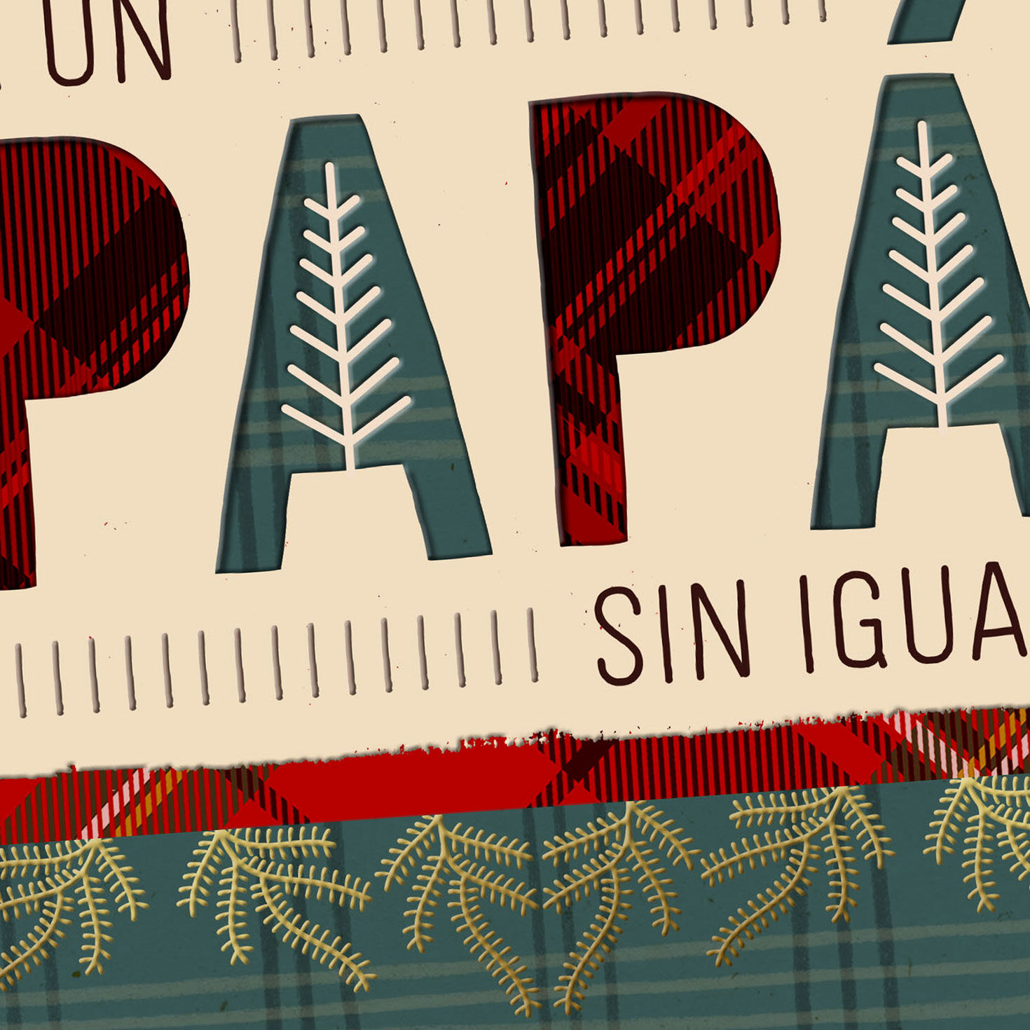 Plaid Evergreen Patterns Spanish Christmas Card for Dad Card Front Detail image number 5