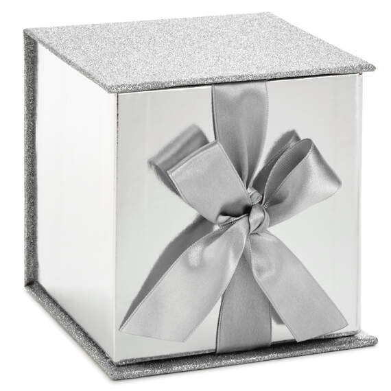 Silver Glitter 4x4 Small Gift Box With Shredded Paper Filler, , large image number 1