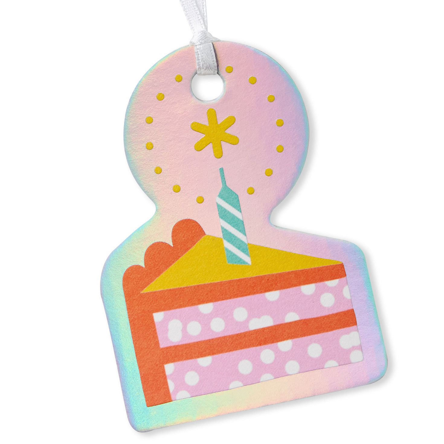 Slice of Cake With Candle Die-Cut Gift Tag upclose view  image number 4