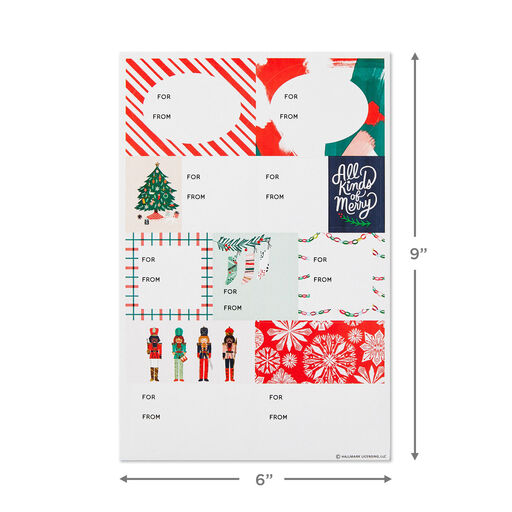 Assorted Whimsical Christmas Gift Tag Stickers, Pack of 45, 
