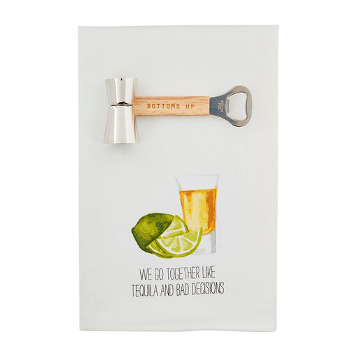 Mud Pie Tequila Tea Towel and Bar Tool, Set of 2, 