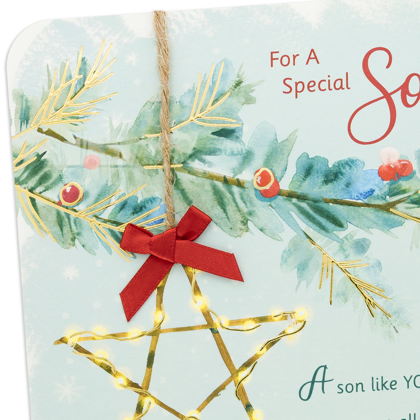 Star on Branch Religious Christmas Card for Son Card Front Detail image number 5
