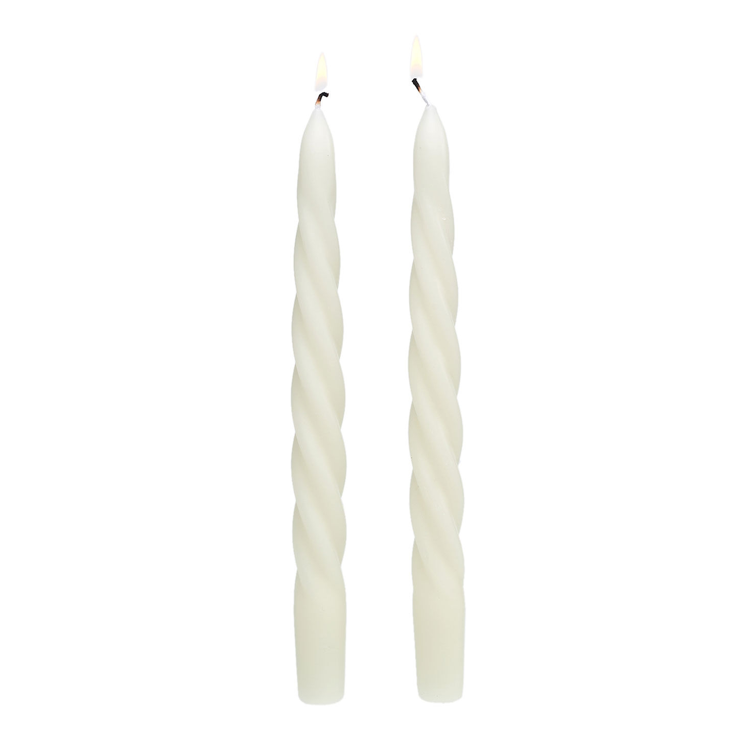 White Spiral Taper Candle Set lit image number 2