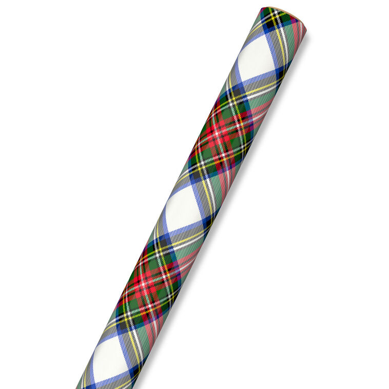 Festive Red & Green Plaid on White Christmas Wrapping Paper  image number 5