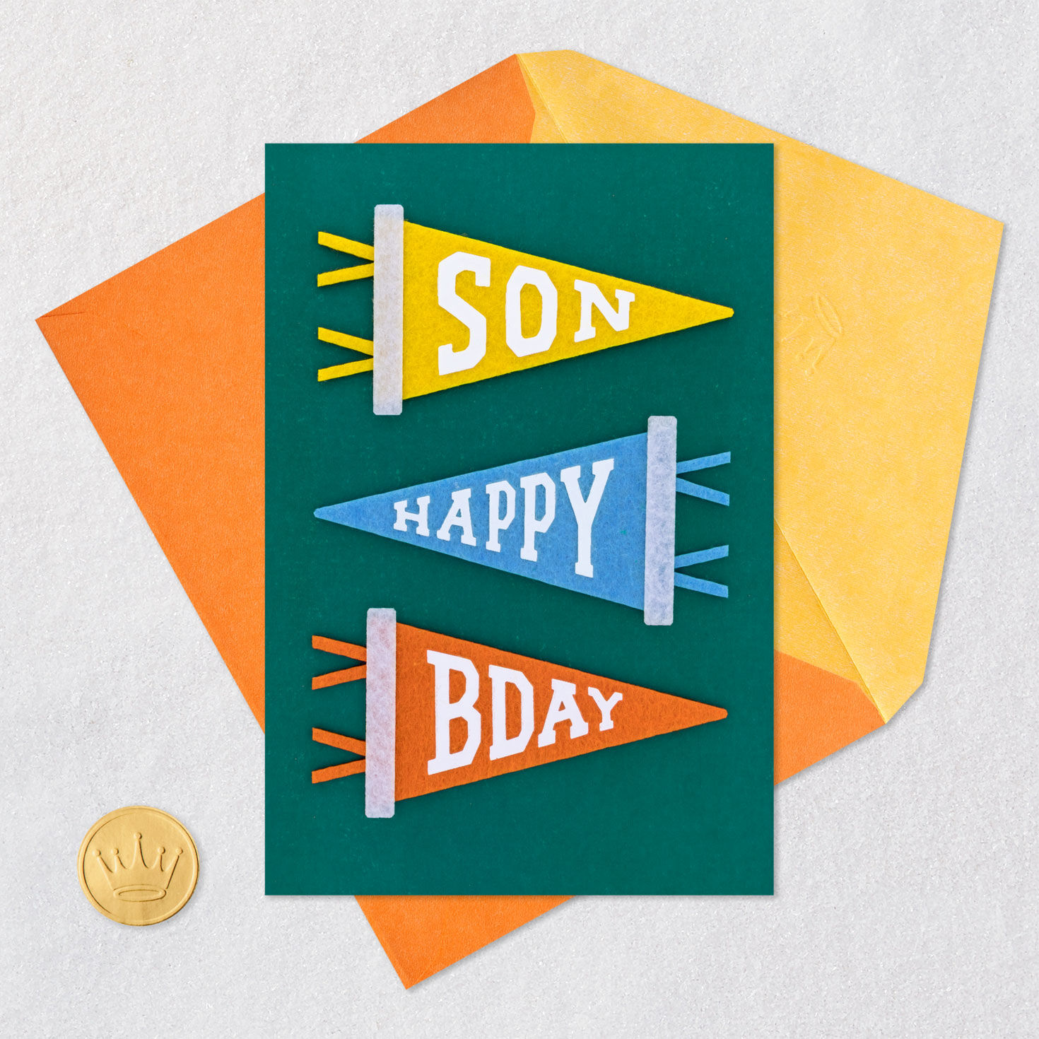 Pennant Flags Birthday Card for Son Card Front with Envelope and Gold Seal image number 5