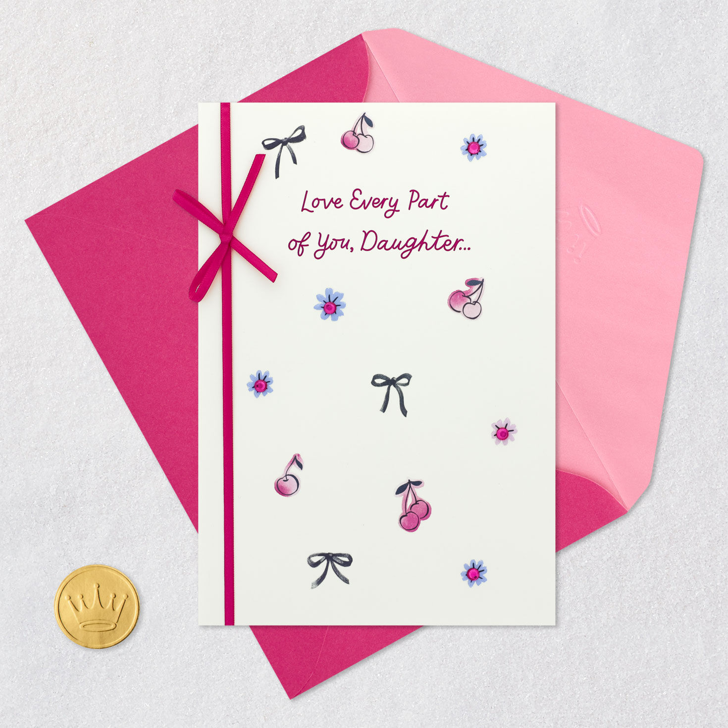 Bows and Flowers Birthday Card for Daughter Card Front with Envelope and Gold Seal image number 6