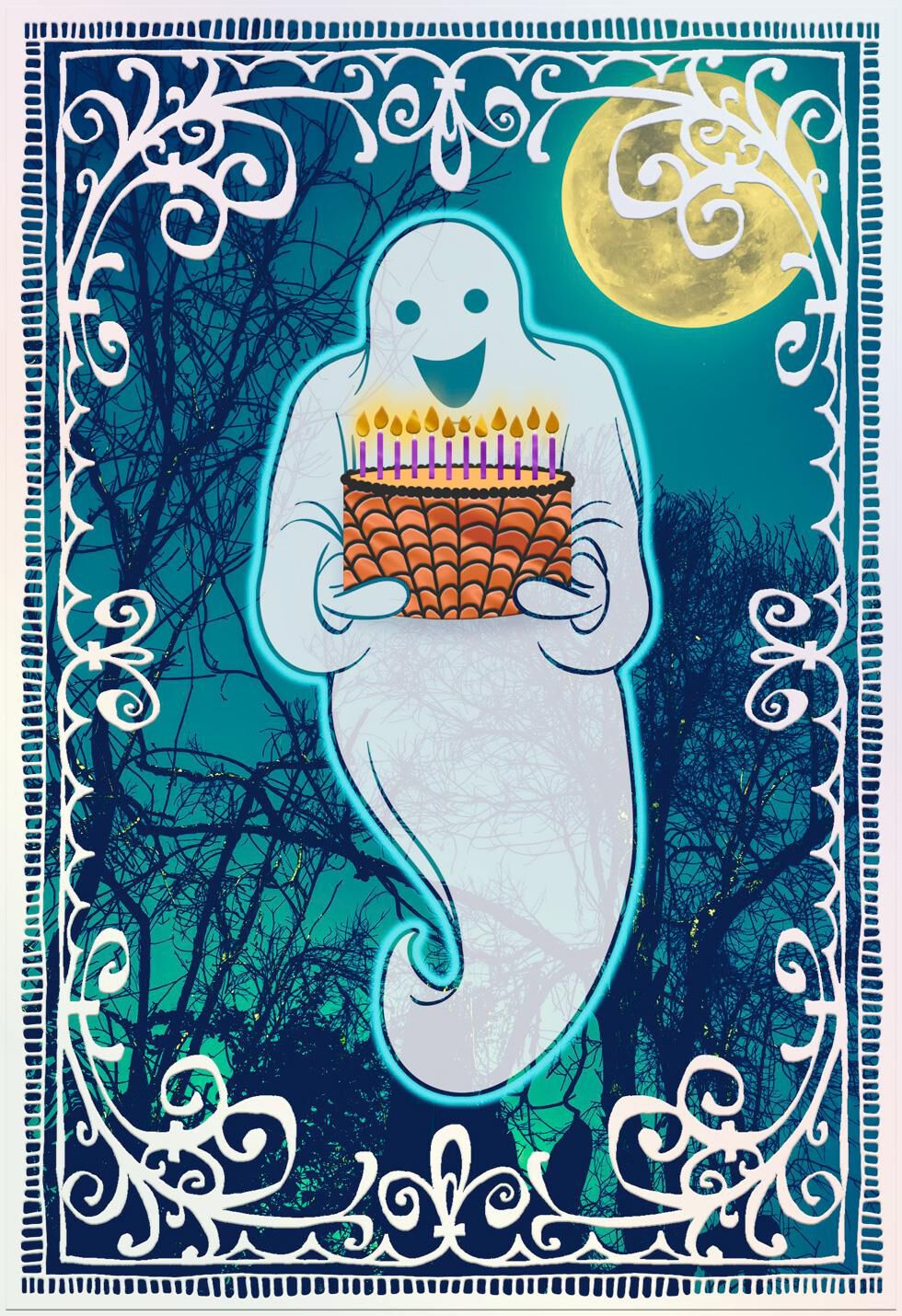 Ghost With Birthday Cake Halloween Card - Greeting Cards - Hallmark