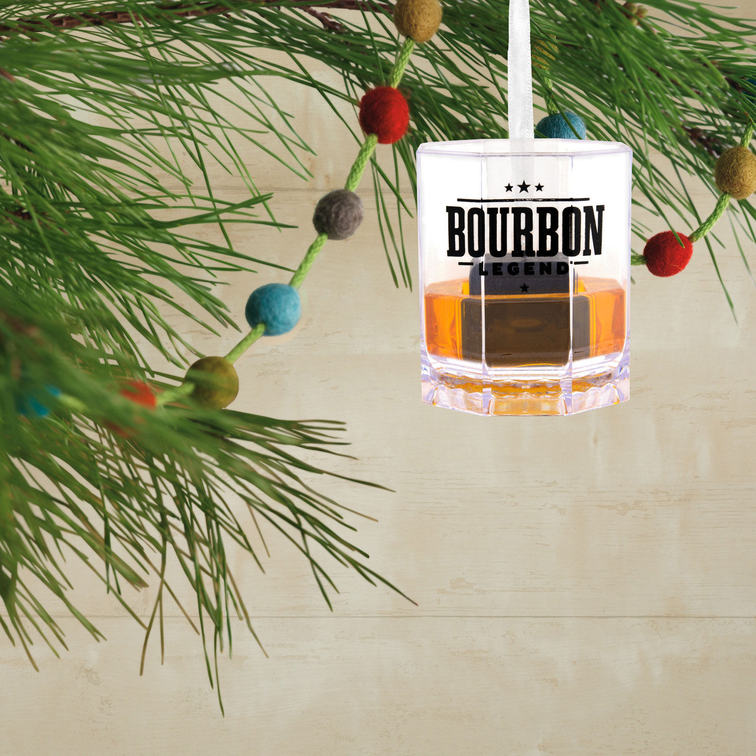 Bourbon Legend Lowball Glass Christmas Ornament hanging on tree image number 2