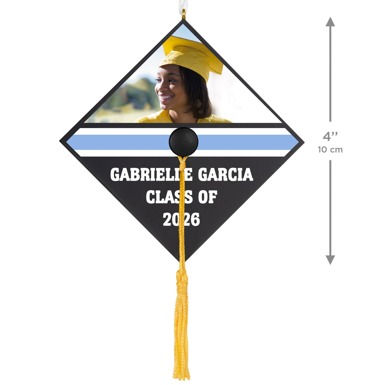 Graduation Cap Text and Photo Personalized Keepsake Ornament measurement image number 4