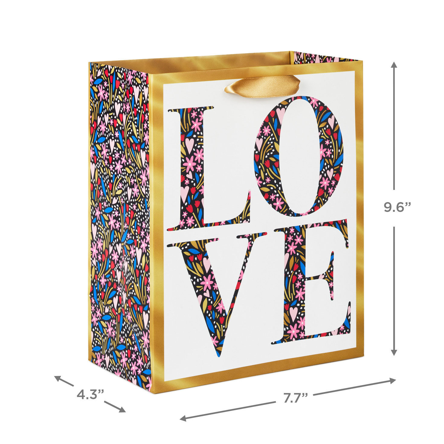 9.6" Love Floral Heart Print on White Medium Gift Bag, , large image number 3