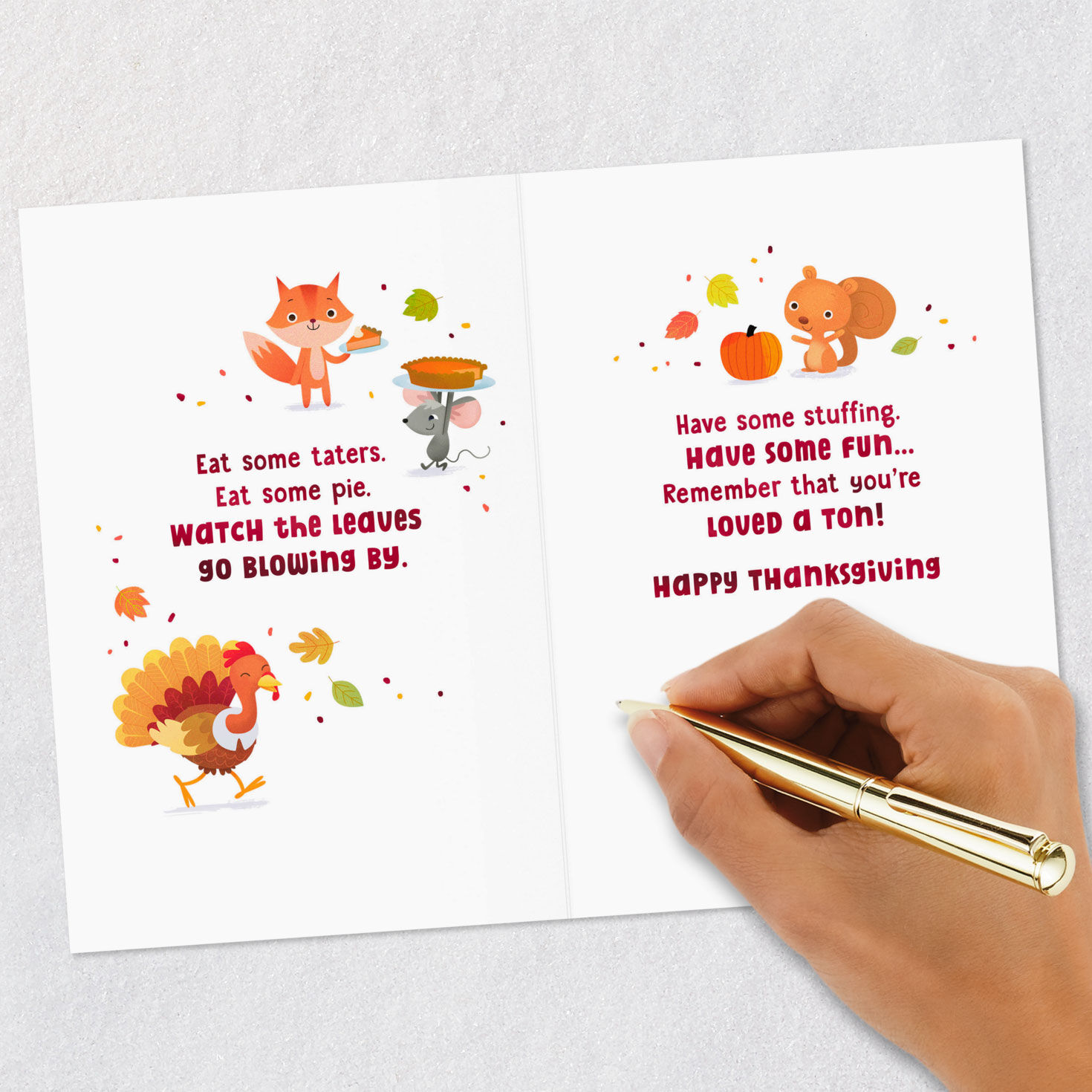 Squirrel, Fox and Owl Kids Thanksgiving Card Signing card image number 7