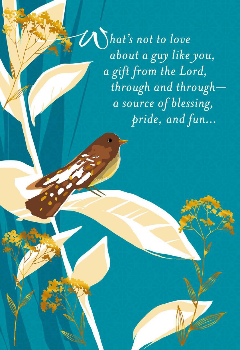 Bird on Leaf Religious Birthday Card for Son