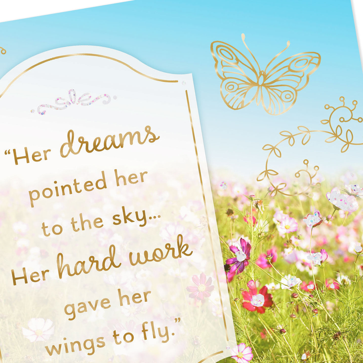 Floral Field with Butterflies Graduation Card for Her Card Front Detail image number 4