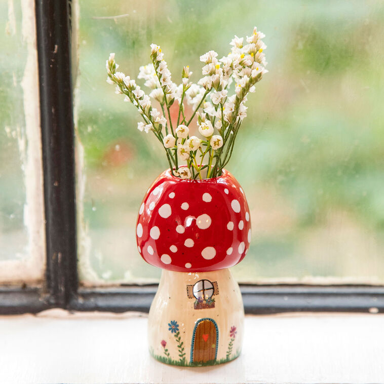 Red Toadstool Ceramic Bud Vase front image number 1