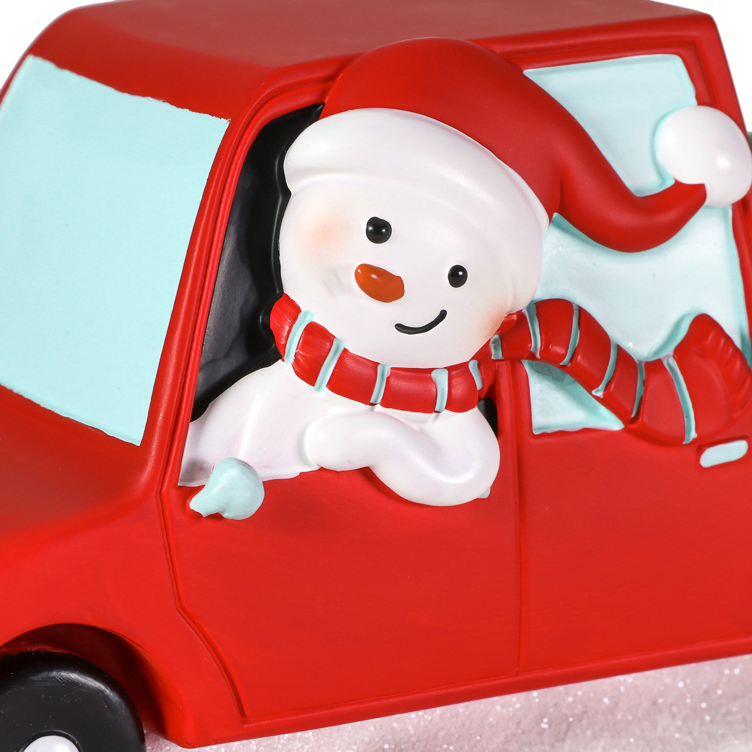 Snowman Village Red Pickup Truck Decoration upclose view image number 3