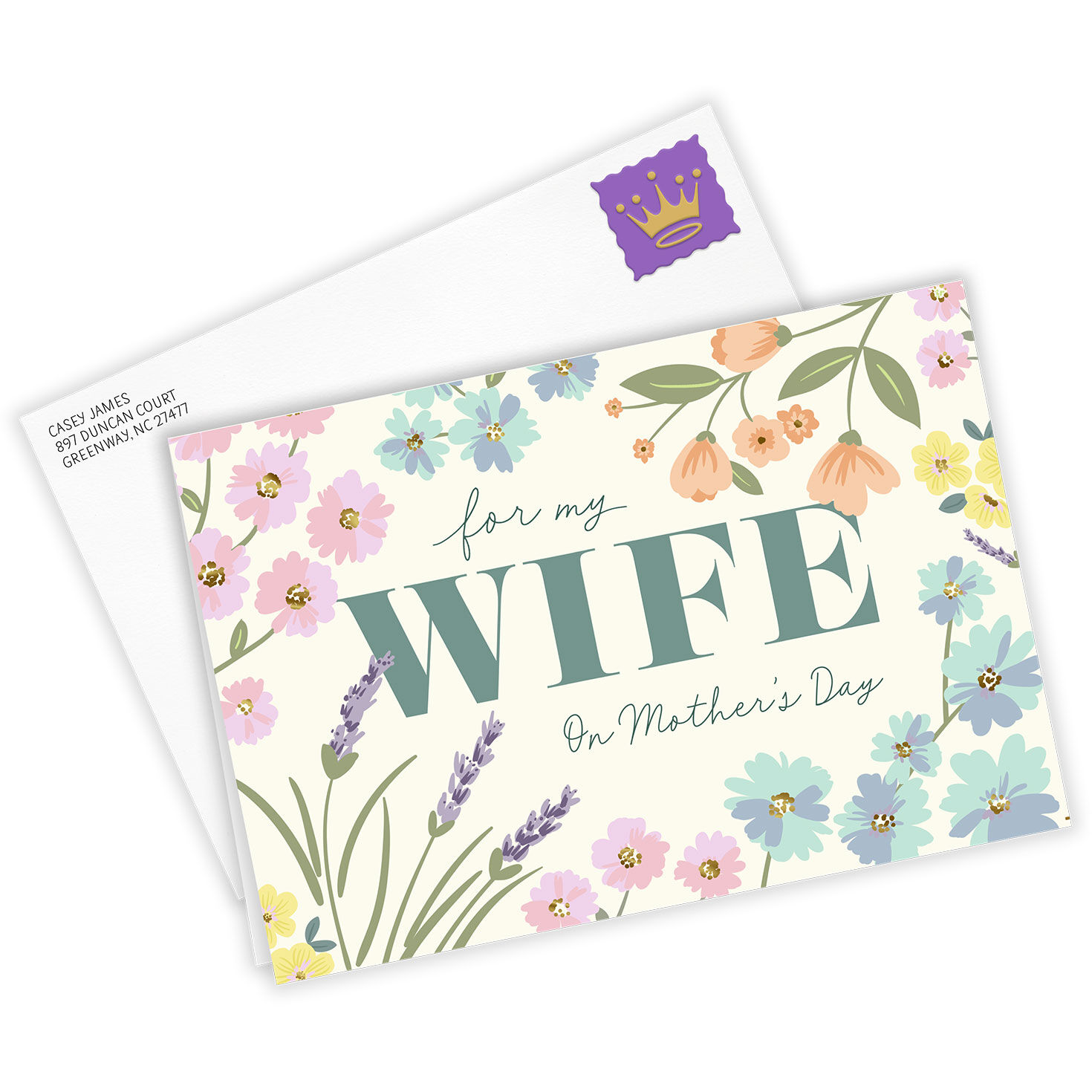 Watercolor Flowers Personalized Mother's Day Card Card Front with Envelope image number 2