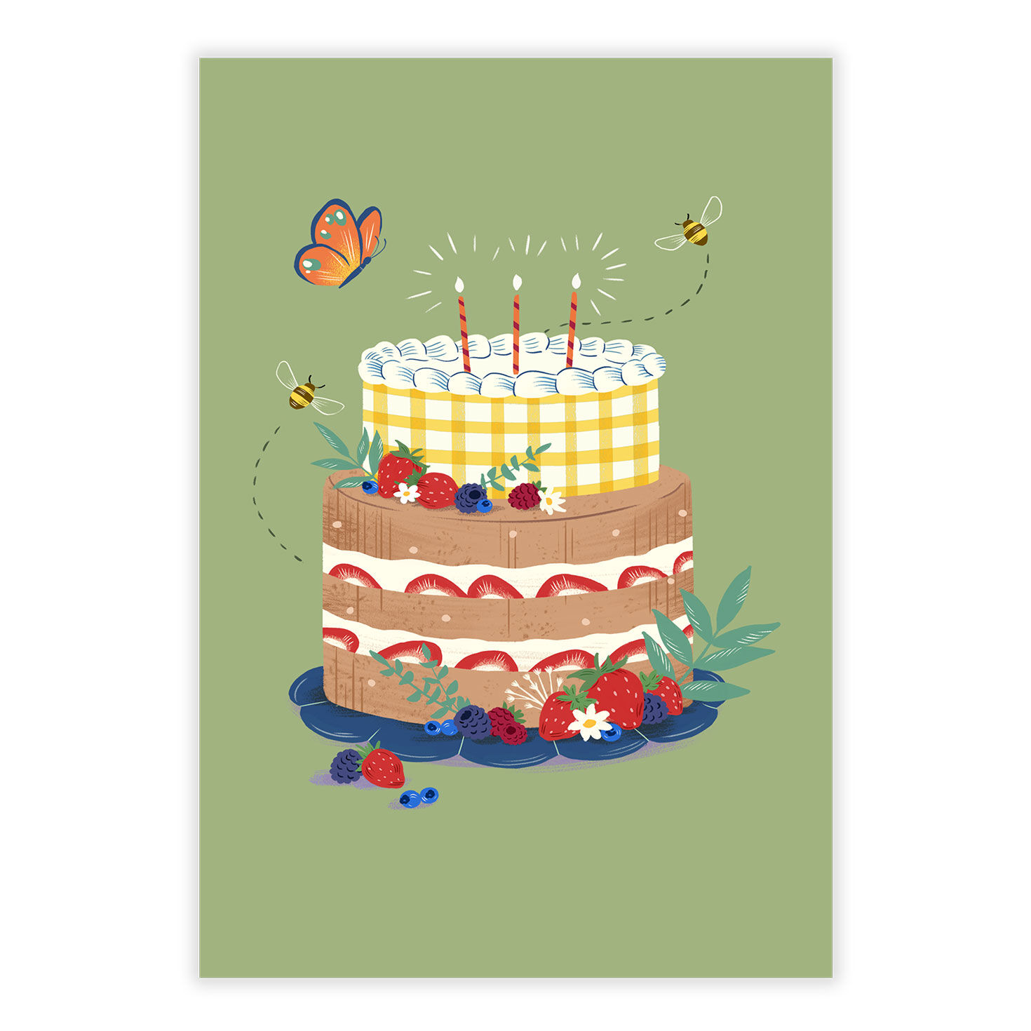 Cake With Fruit, Butterfly Personalized Birthday Card front image number 2