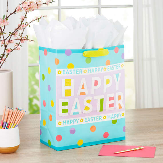 15.5" Polka Dots Extra-Large Easter Gift Bag With Tissue, , large image number 2