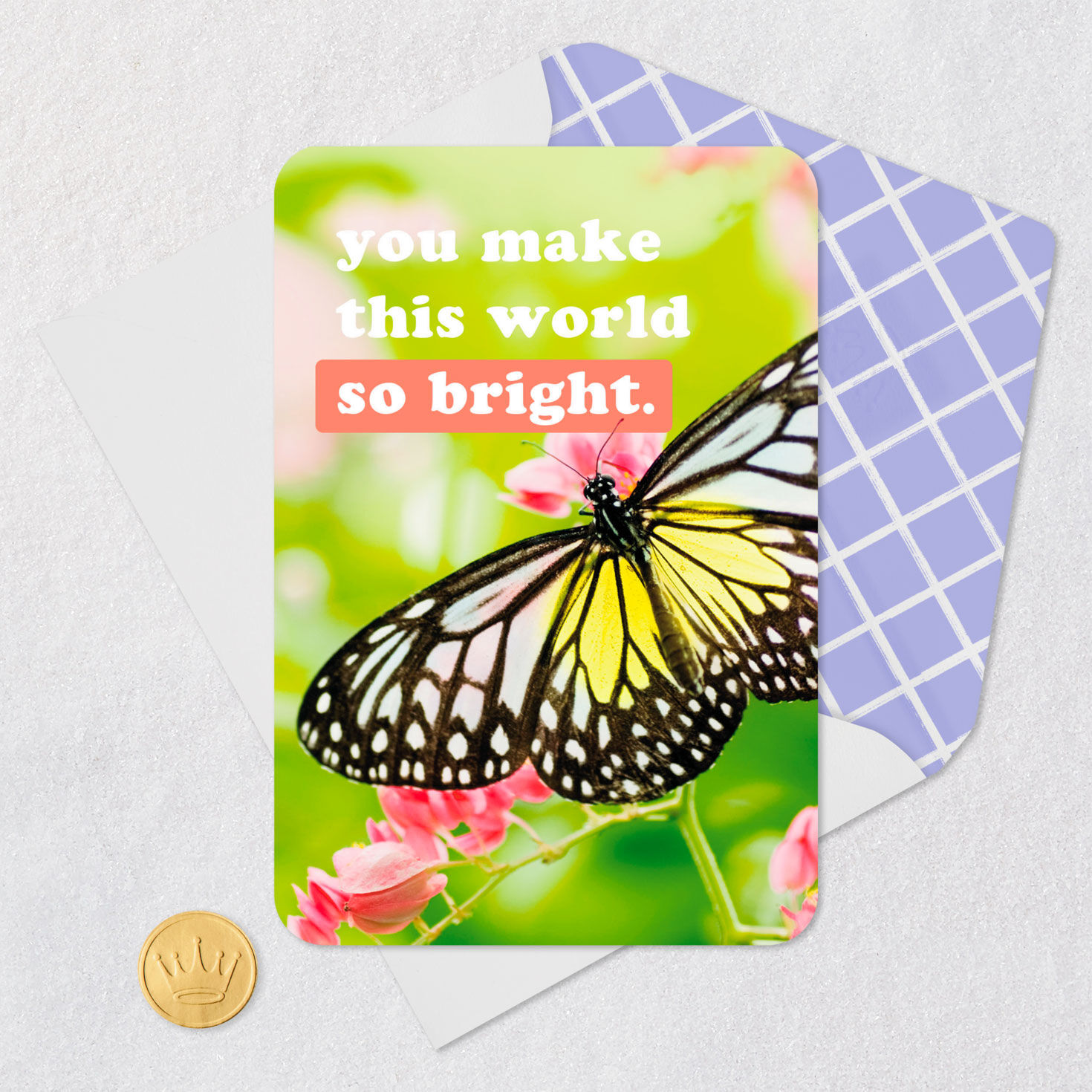 Butterfly on Flower All-Occasion Card Card Front with Envelope and Gold Seal image number 5