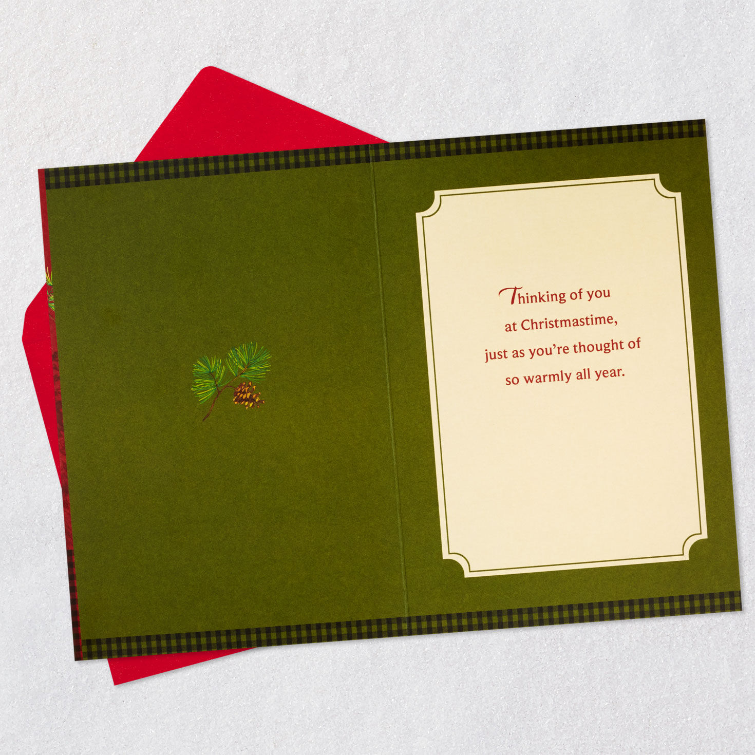 Reindeer and Red Plaid Nephew Christmas Card Open card with envelope image number 3