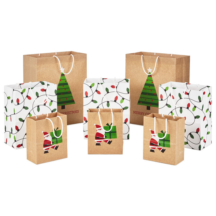 Merry Mix 8-Pack Christmas Gift Bags, Assorted Sizes and Designs