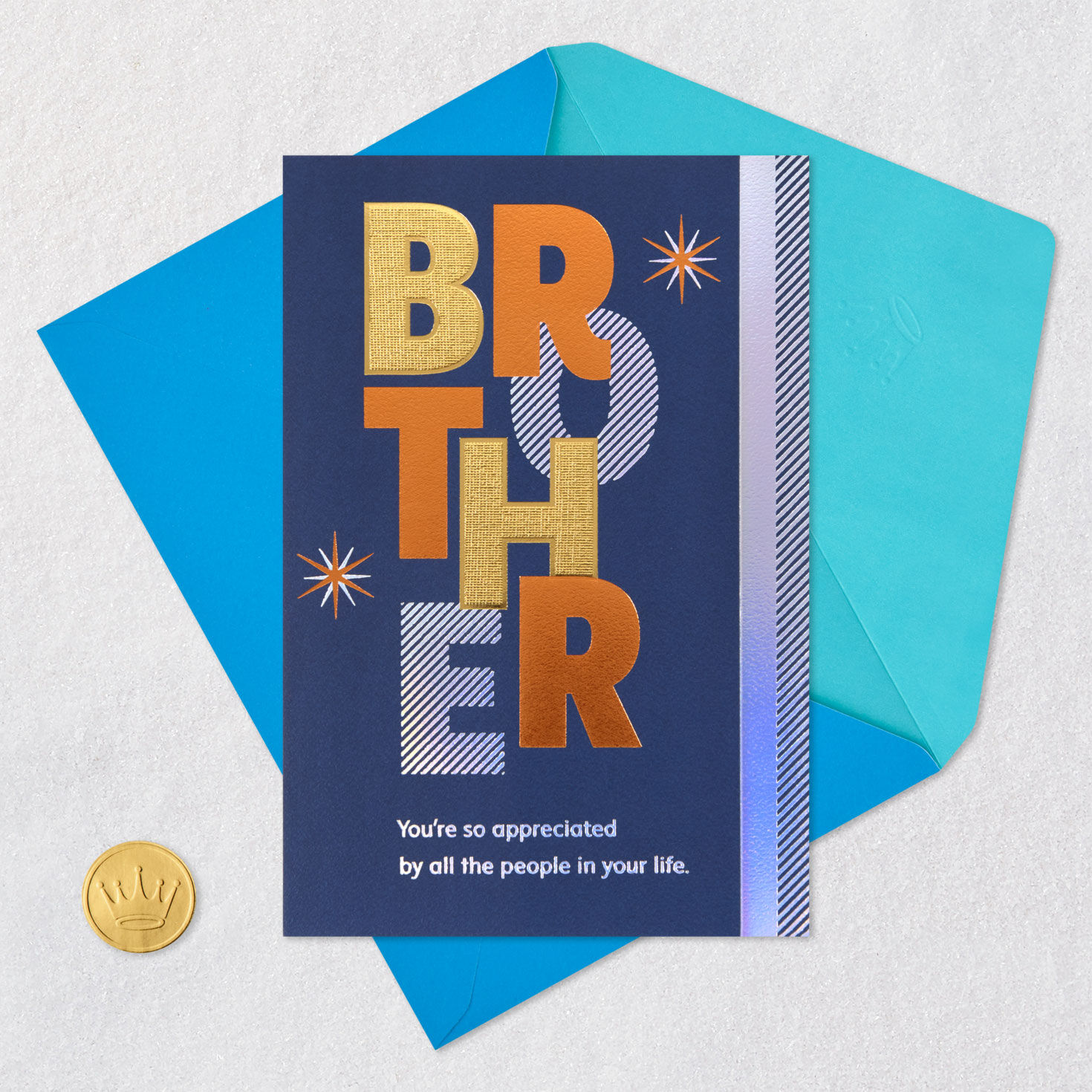 Foil Block Lettering Birthday Card for Brother Card Front with Envelope and Gold Seal image number 6