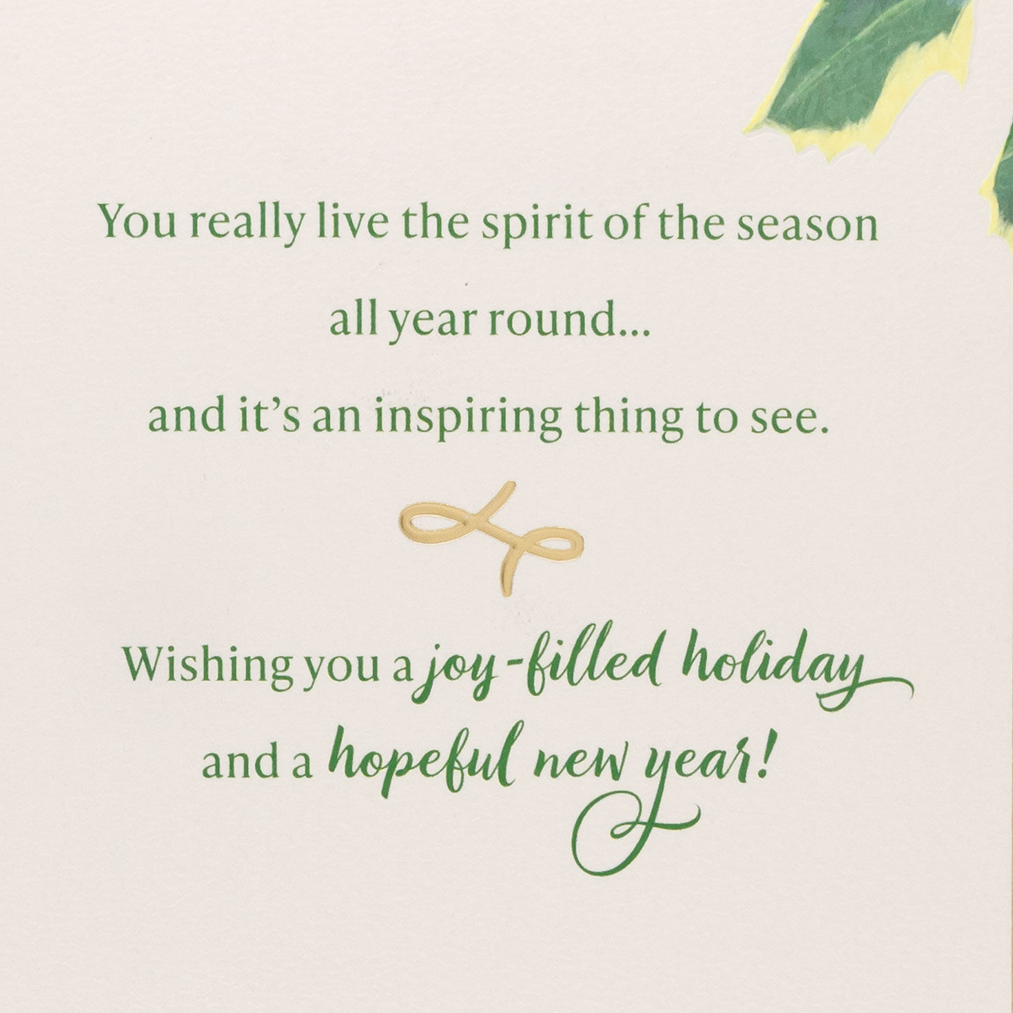 Holly on Green With Red Ribbon Christmas Card Sentiment image number 3