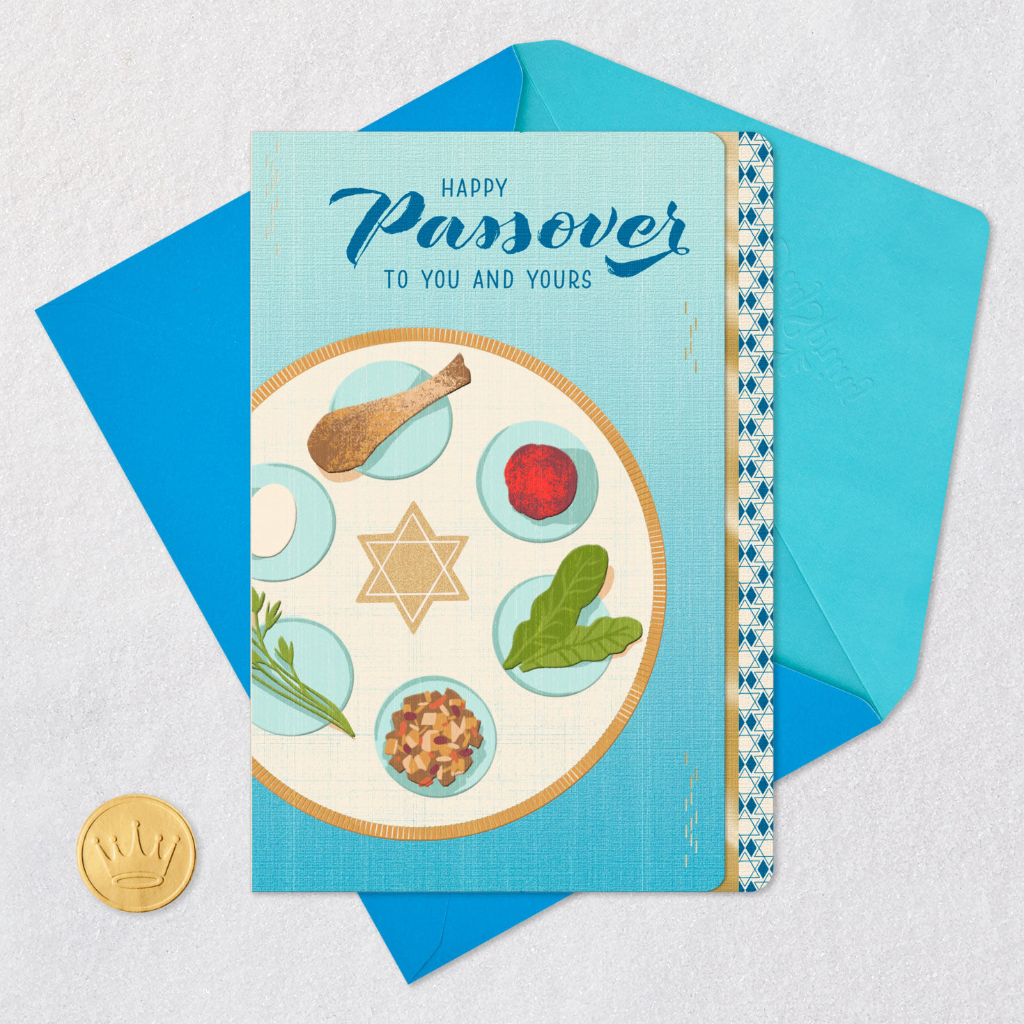 Seder Plate With Star of David Icon Passover Card Card Front with Envelope and Gold Seal image number 6