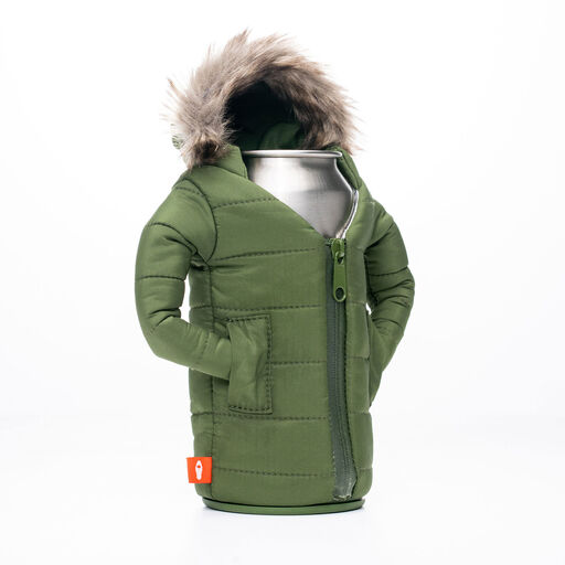 Puffin The Pahka Olive Green Parka Can and Bottle Cooler, 7.5" H, 