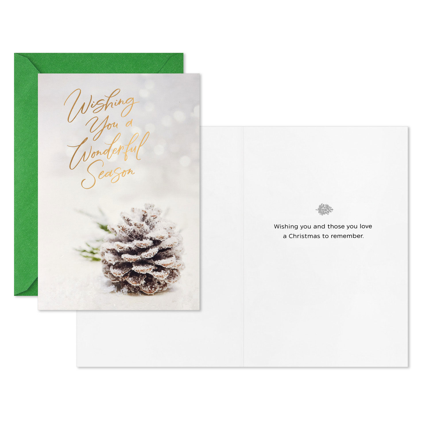 Pinecone and Snow Christmas Cards Bulk Pack Card Front with Sentiment image number 3