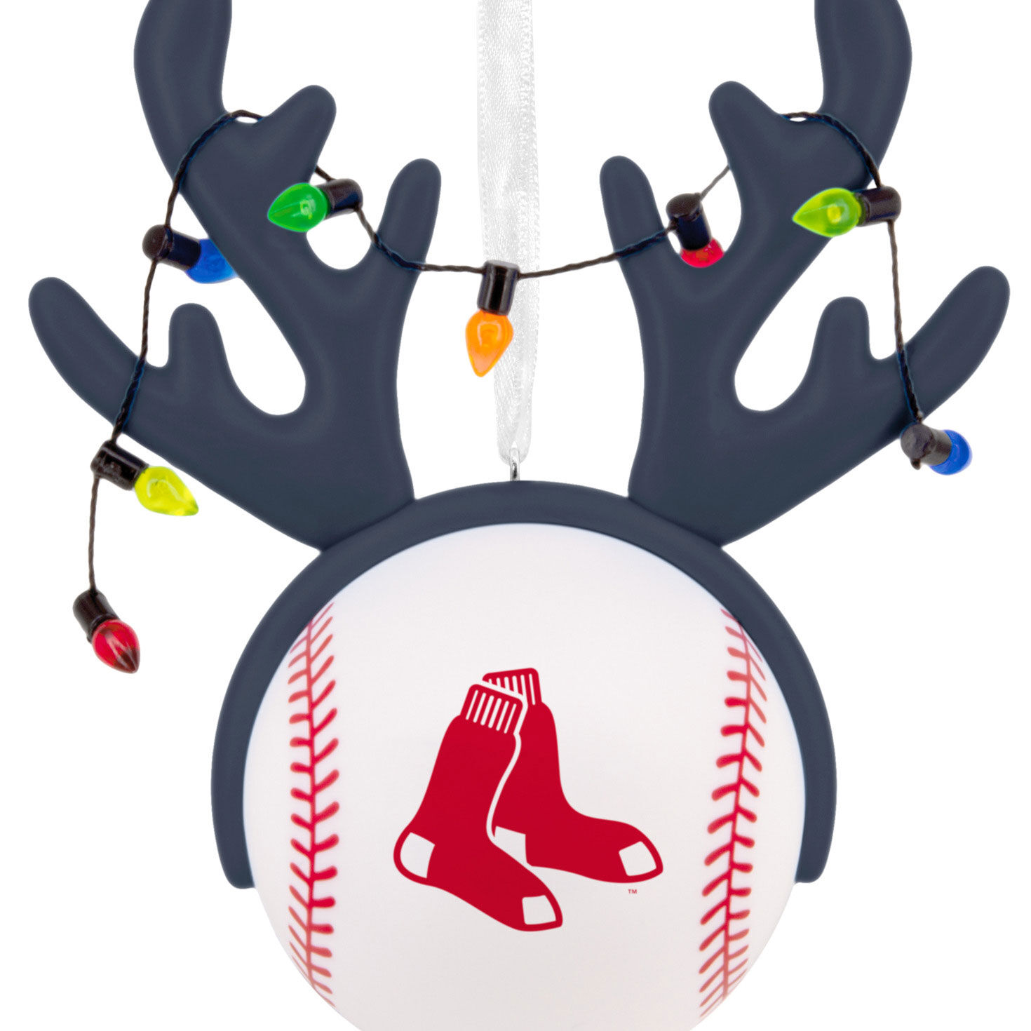 Red Sox Reindeer Baseball Christmas Ornament closeup view image number 5