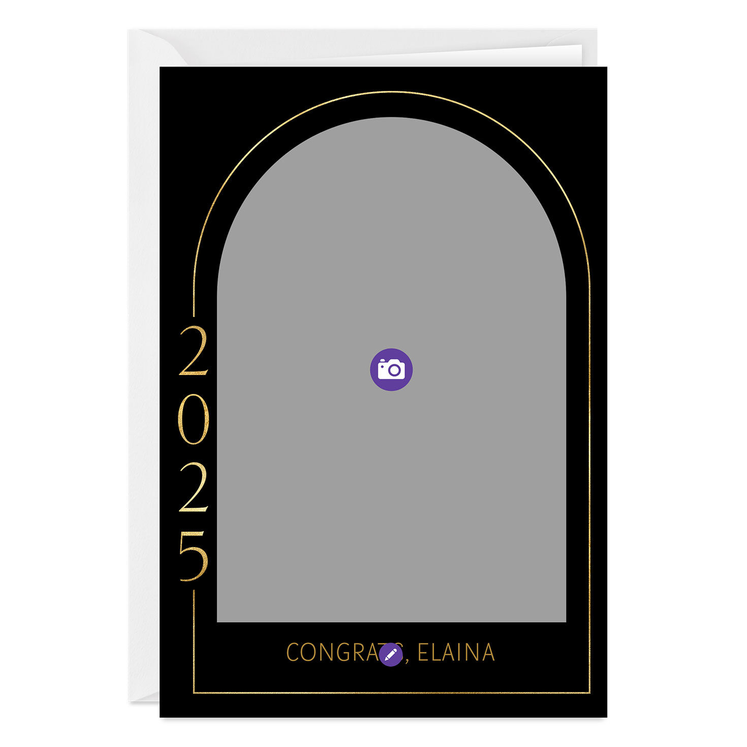 Gold Arch Around Photo Personalized Grad Card card front showing personalization area image number 3