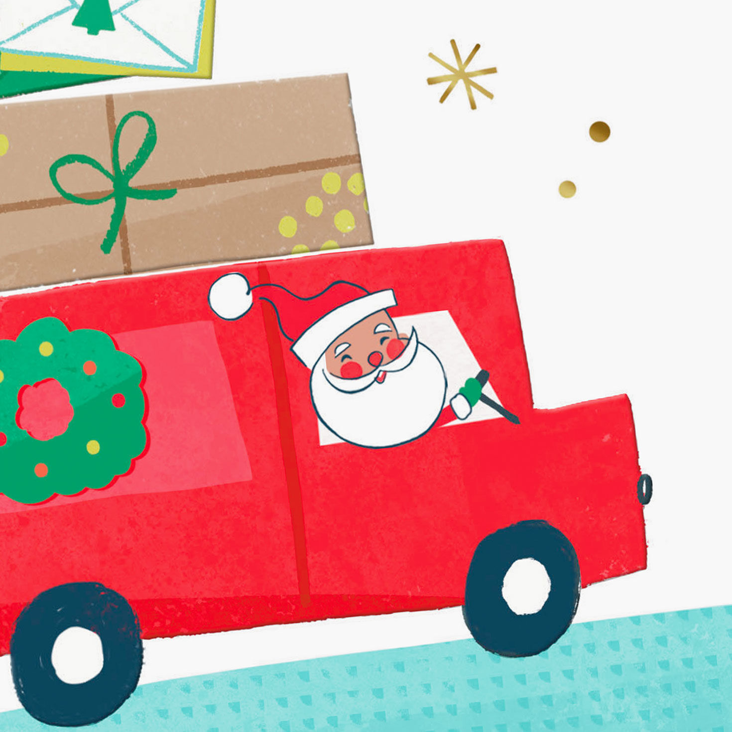 Santa Driving Delivery Truck Christmas Card for Mail Carrier Card Front Detail image number 4
