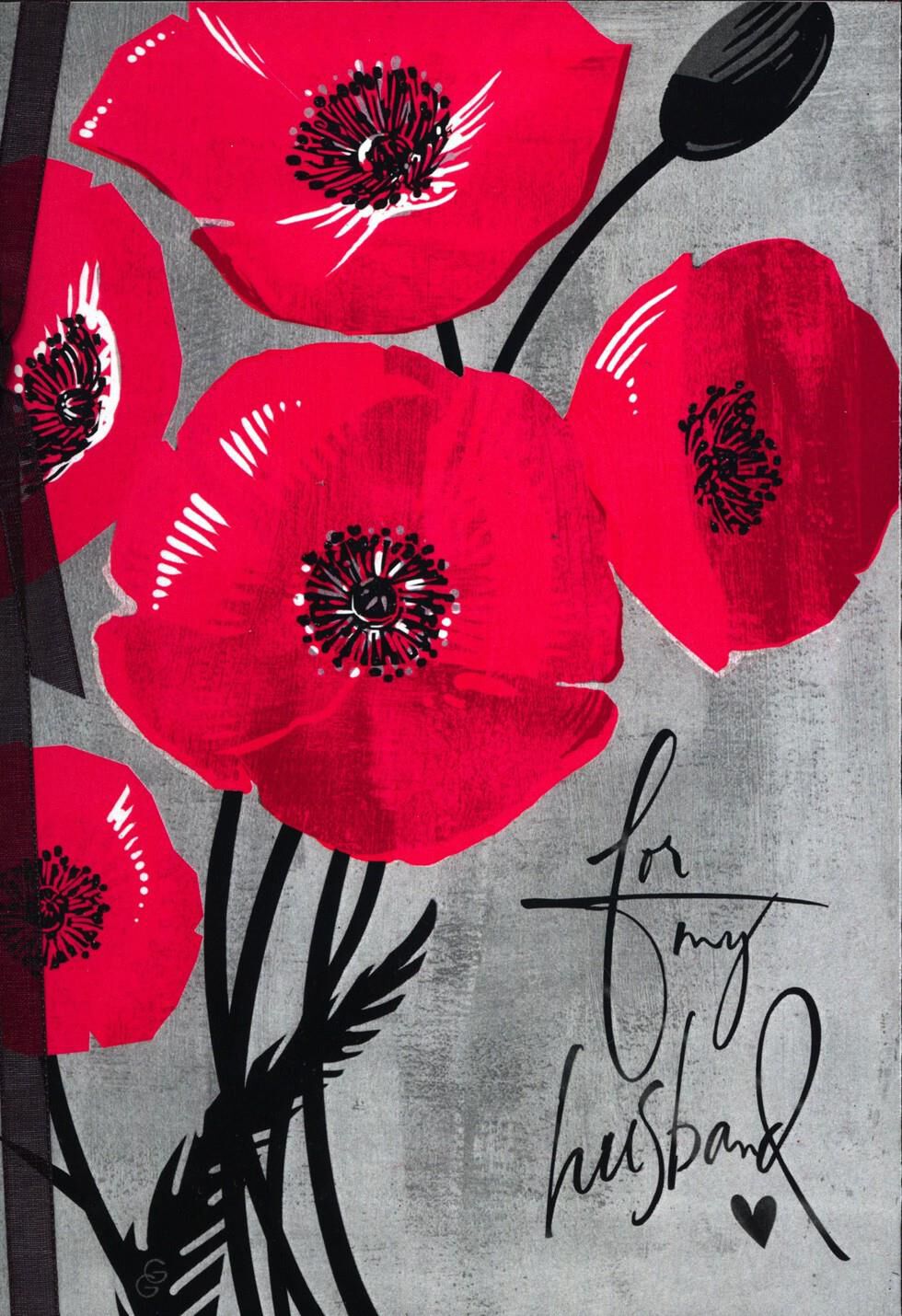 Red Poppies of Love Valentine's Day Card for Husband