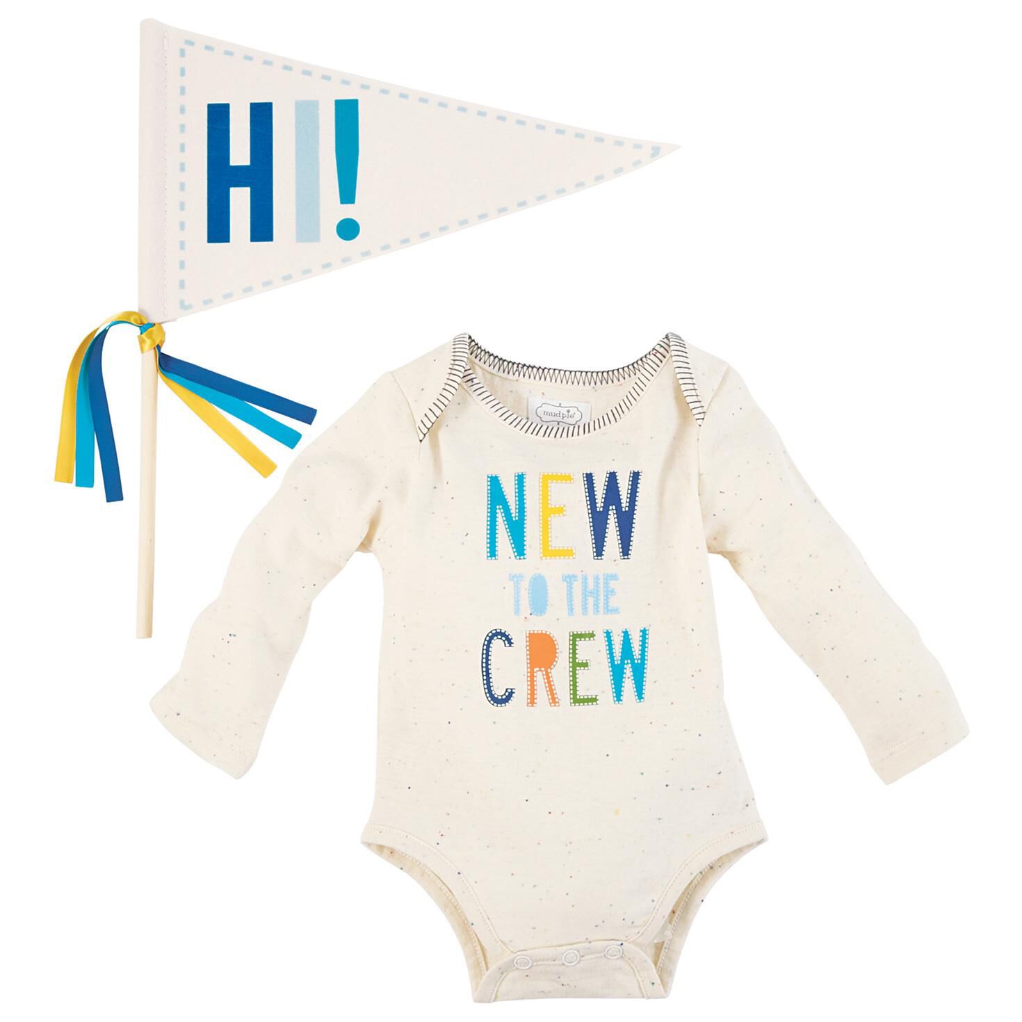 Mud Pie New To The Crew Baby Boy Bodysuit And Pennant Set Of 2 Baby Clothes Hallmark