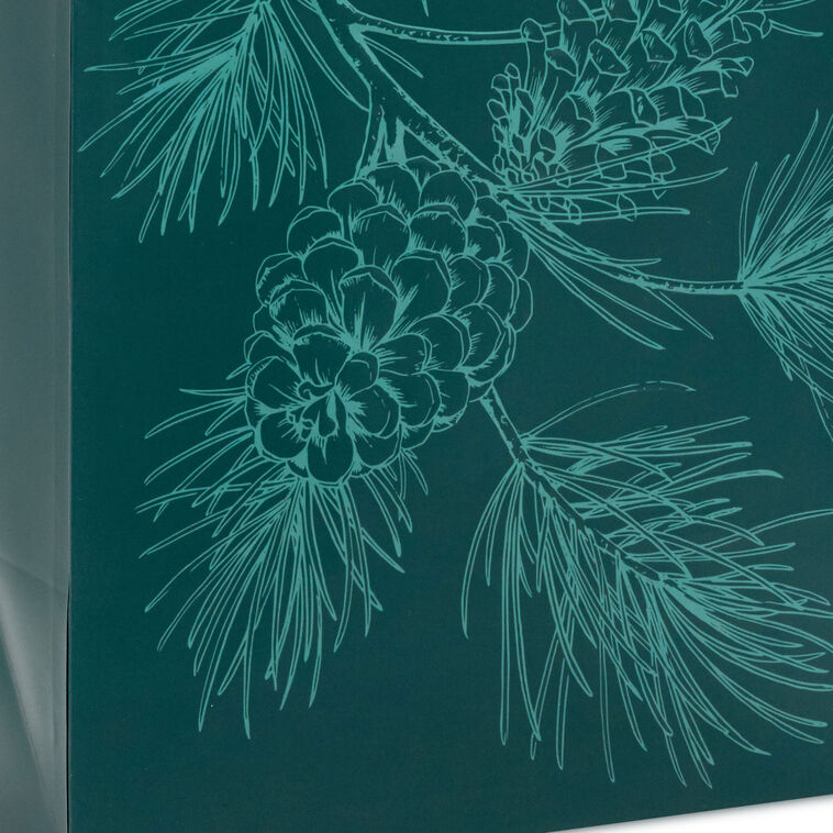 Embossed Pine Branch on Green Large Holiday Gift Bag Base/Side Detail image number 5