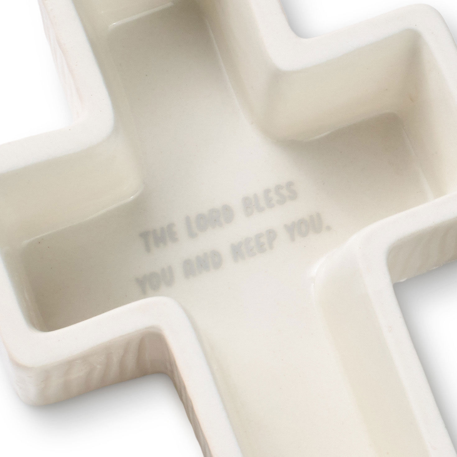 Cream Ceramic Cross Lidded Trinket Dish for Baptism upclose view inside image number 4