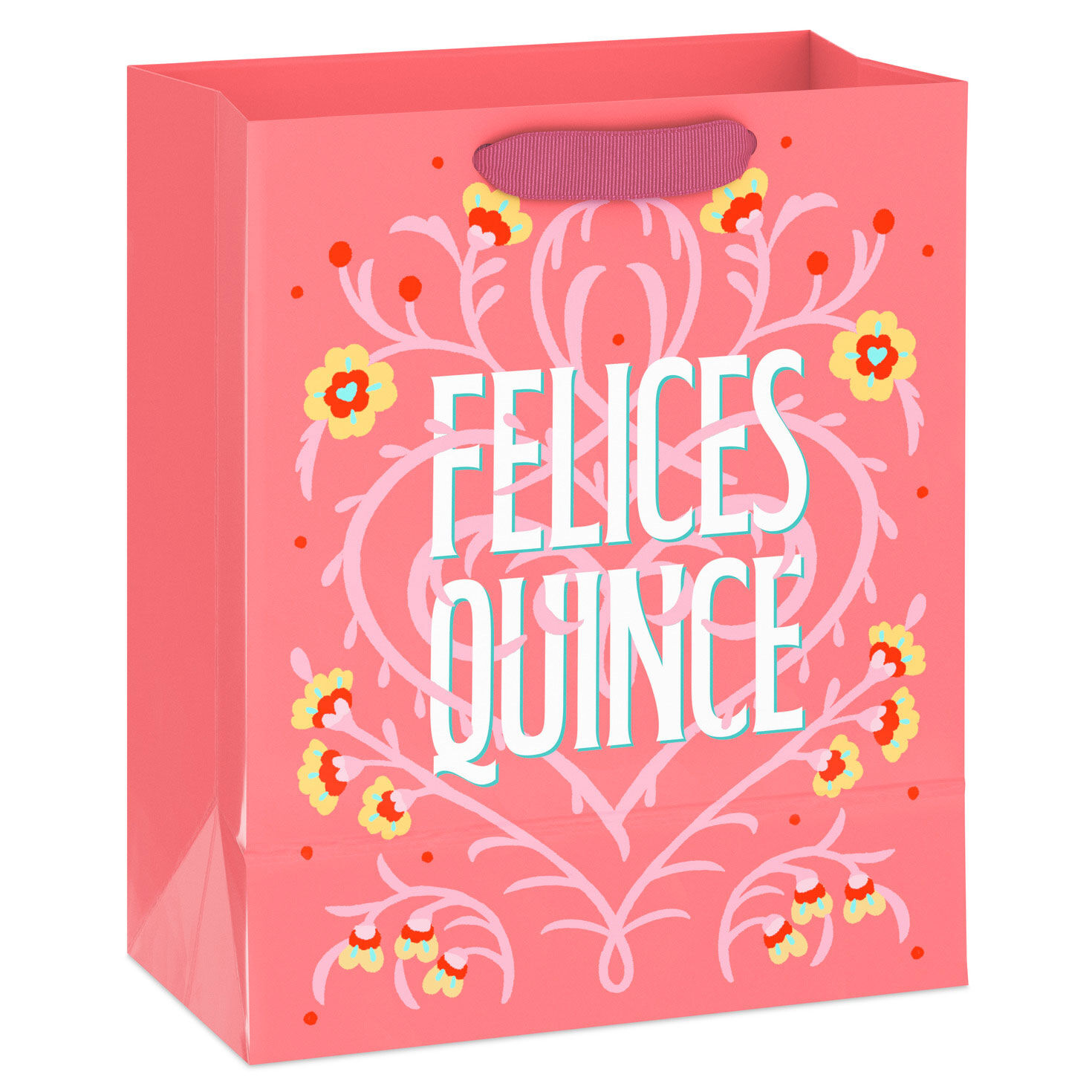 Spanish Language Coral Medium Quincea&ntilde;era Gift Bag Back image number 6