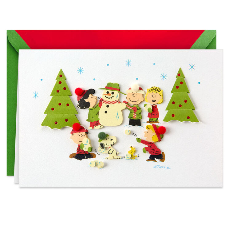 Peanuts Snowman and Snowball Fight Christmas Card Card Front image number 1