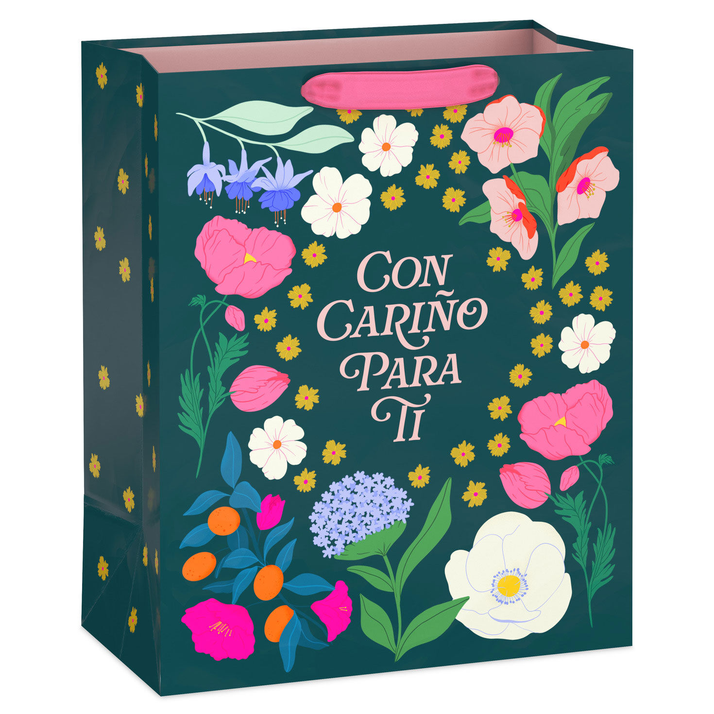 13" Con Carino ​Para Ti Flowers on Green Large Gift Bag