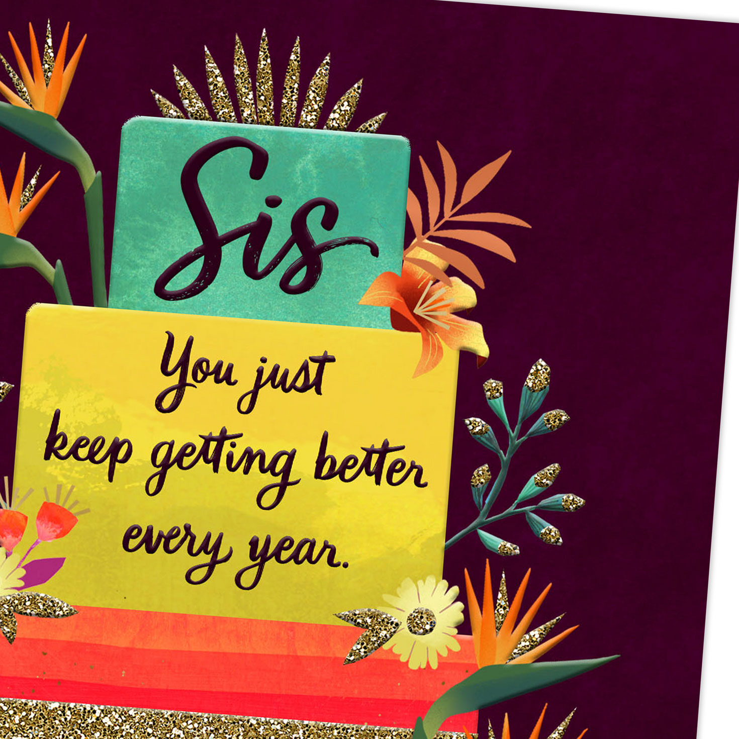 Sparkly Floral Cake Sister Birthday Card Card Front Detail image number 5