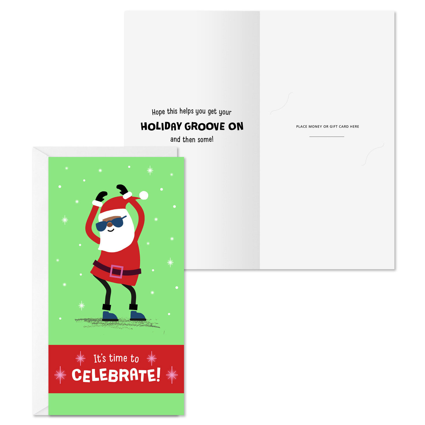 Black Dancing Santa Money Holder Christmas Card Pack Card Front with Sentiment image number 2