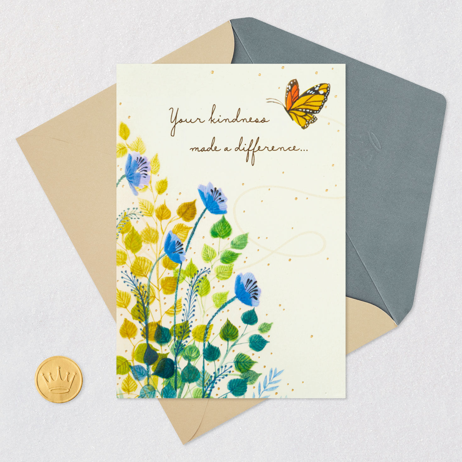 Wildflowers and Butterfly Thank-You Card Card Front with Envelope and Gold Seal image number 5