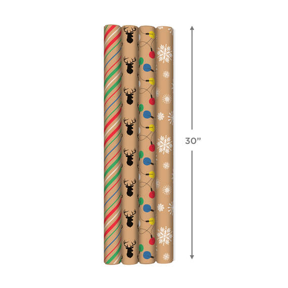 Colorful Christmas 4-Pack Kraft Wrapping Paper Assortment, 88 sq. ft., , large image number 4