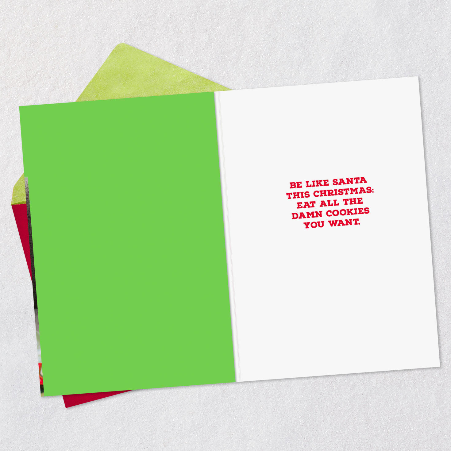 Cat in Santa Hat With Cookies Funny Christmas Card Open card with envelope image number 3