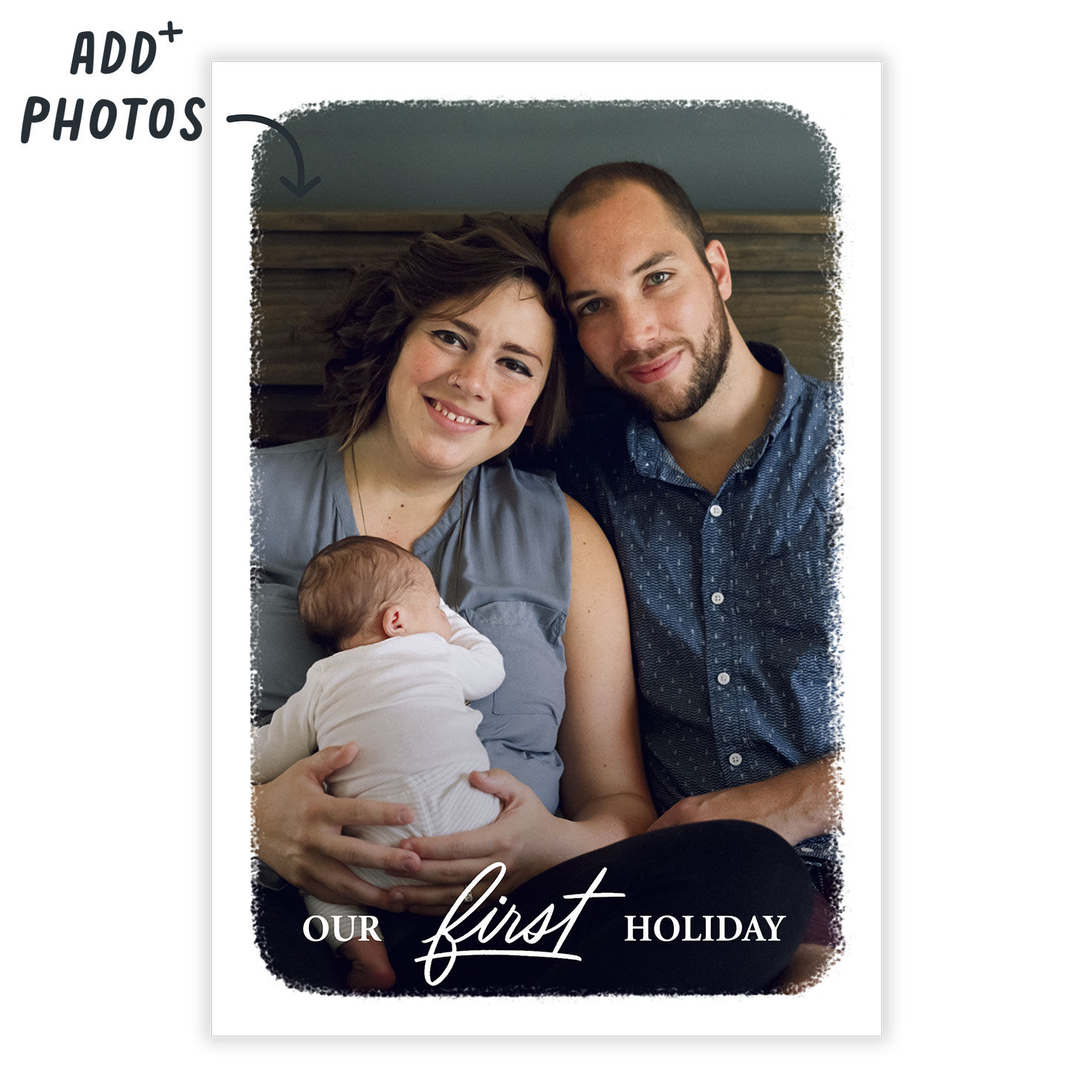 White Frame First Holiday Personalized Photo Card Card Front indicating personalization image number 2