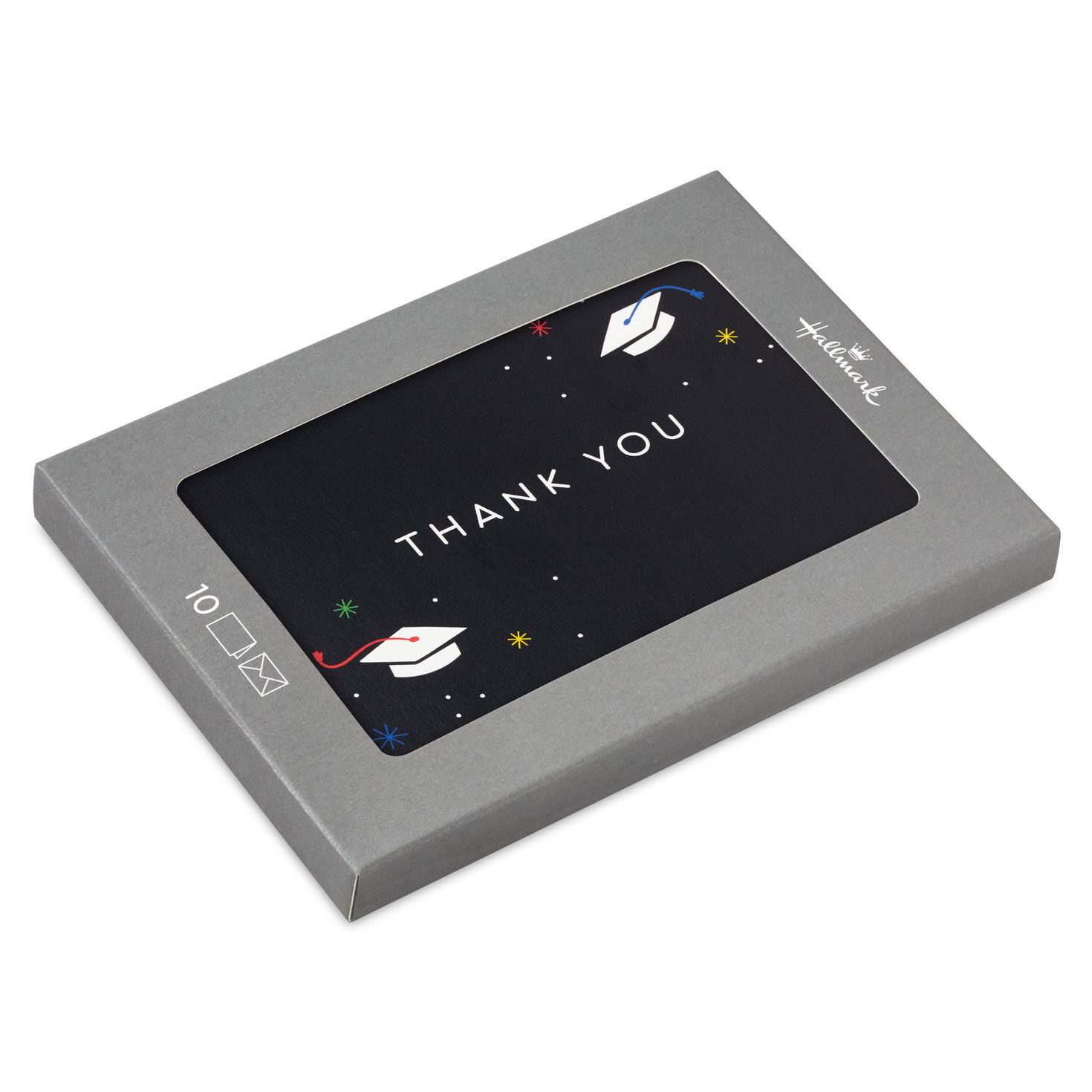 Grad Caps on Black Graduation Thank-You Notes, Pack of 10