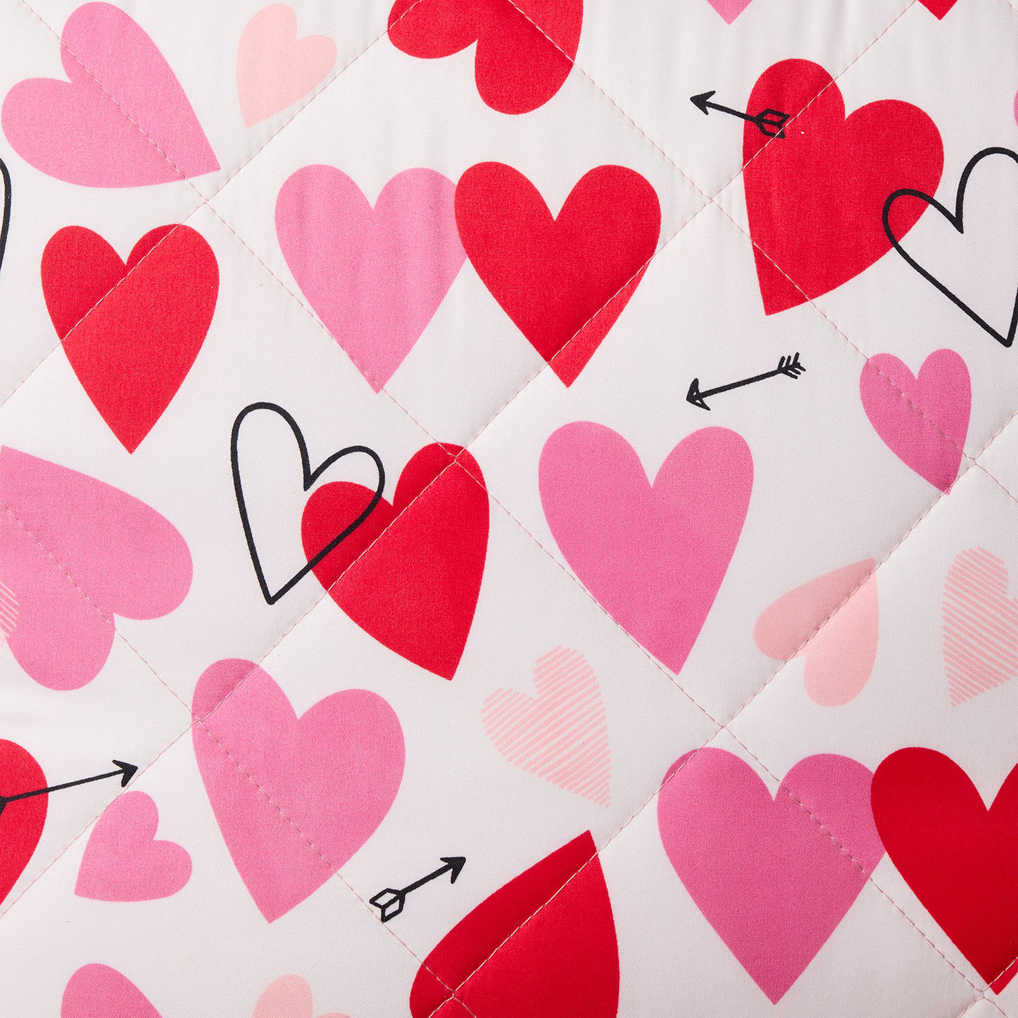 Pink and Red Hearts Reversible Quilt and Sham Set upclose view image number 4