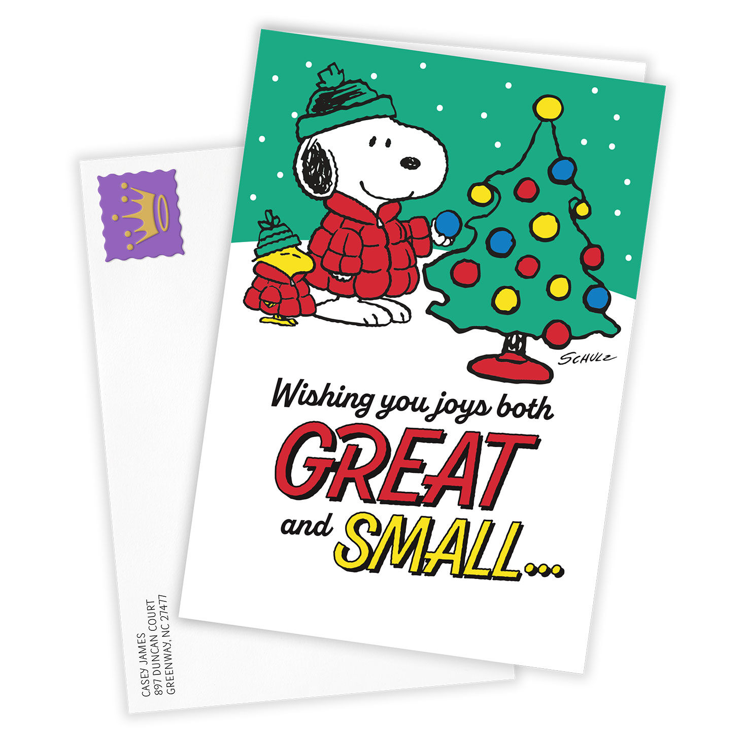 Snoopy With Tree Personalized Christmas Card Card Front with Envelope image number 2