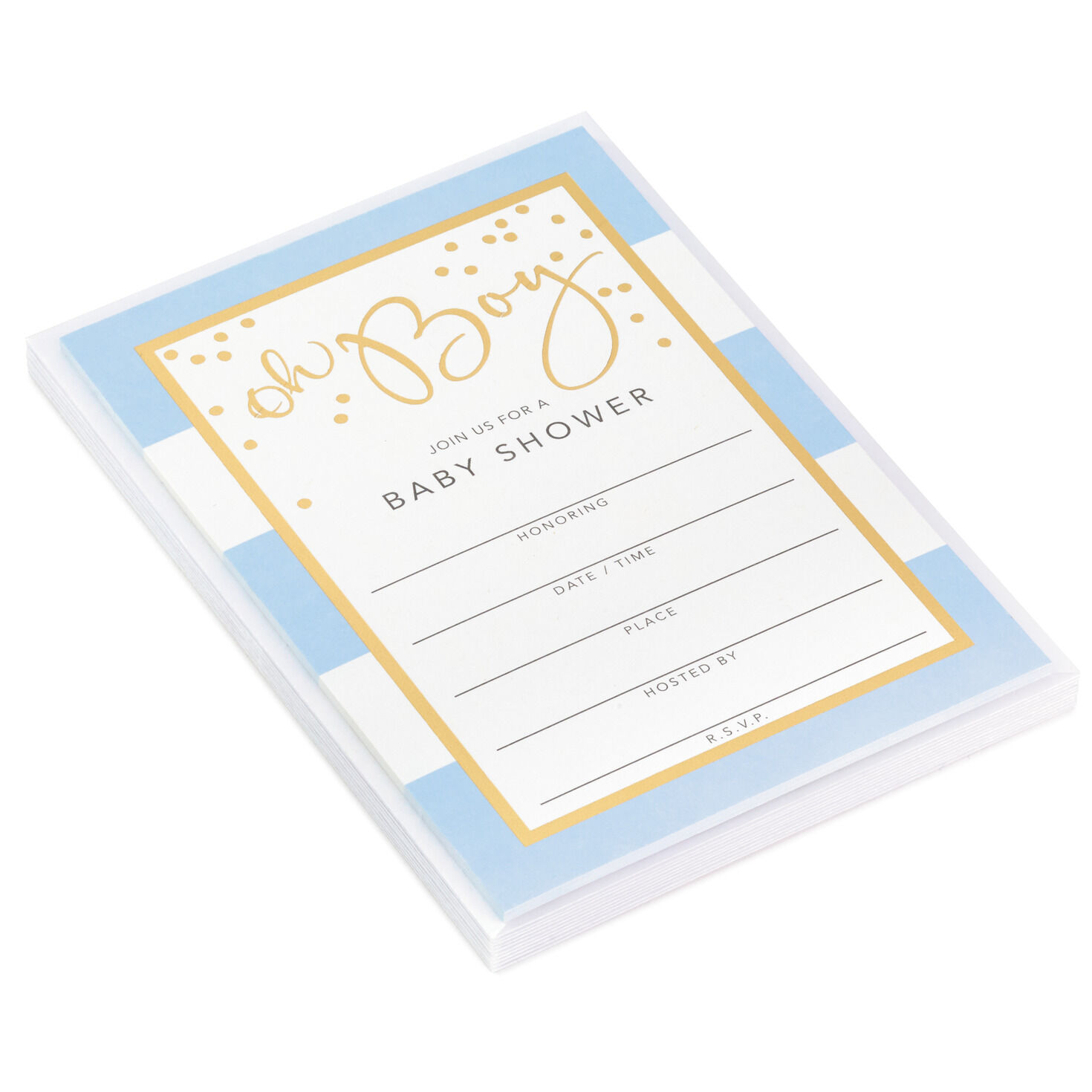 Blue Stripes Baby Shower Invitations Pack Of 10 Invitations